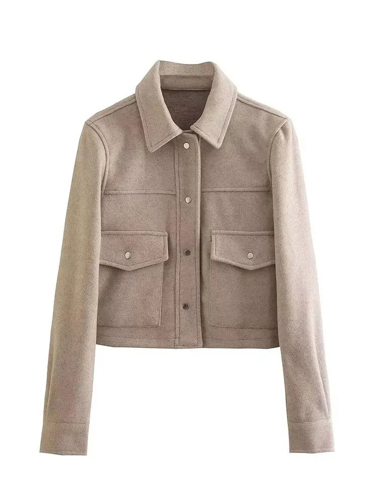 Front Pocket Button Jacket - Women's Elegant Casual Outerwear