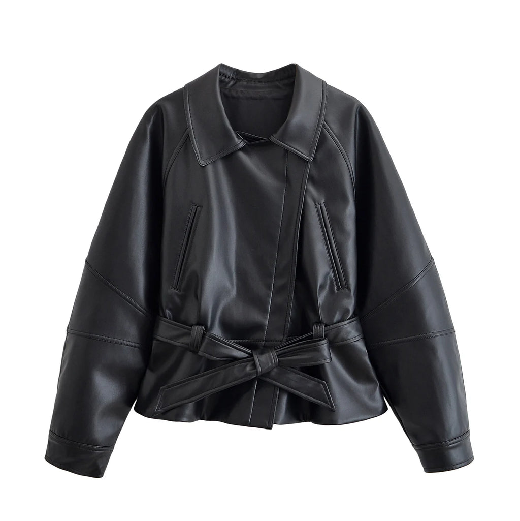 Rubee Women's Trench Coat Belted Faux-Leather