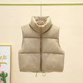 Quilted Down Vest with Stand Collar - Women's Cropped Winter Outerwear