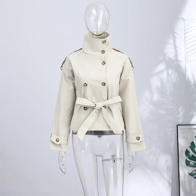 Rubee Women's Trench Coat Short Belted Polyester