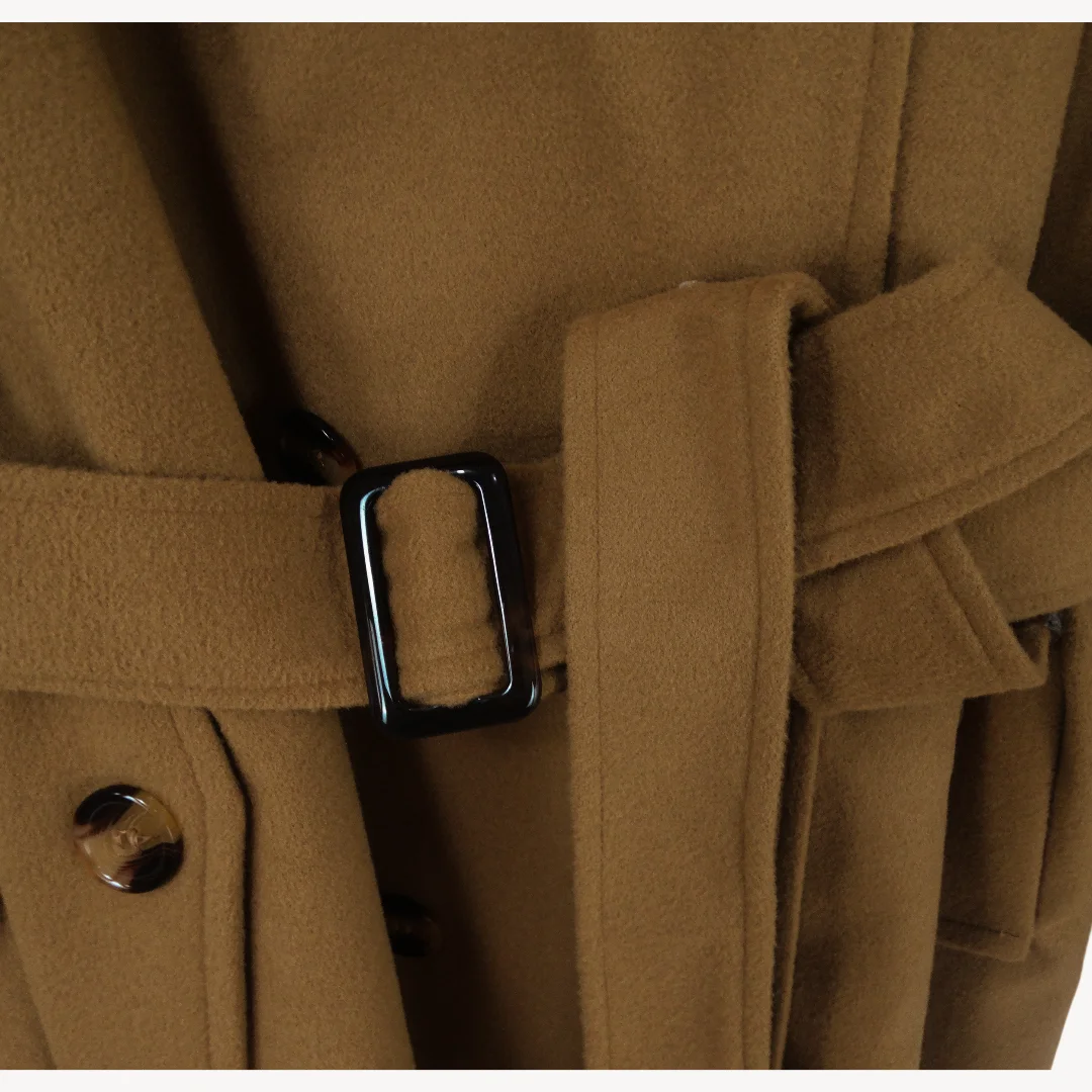 Hooded Woolen Overcoat - Women's Mid-Length Double-Breasted Winter Jacket