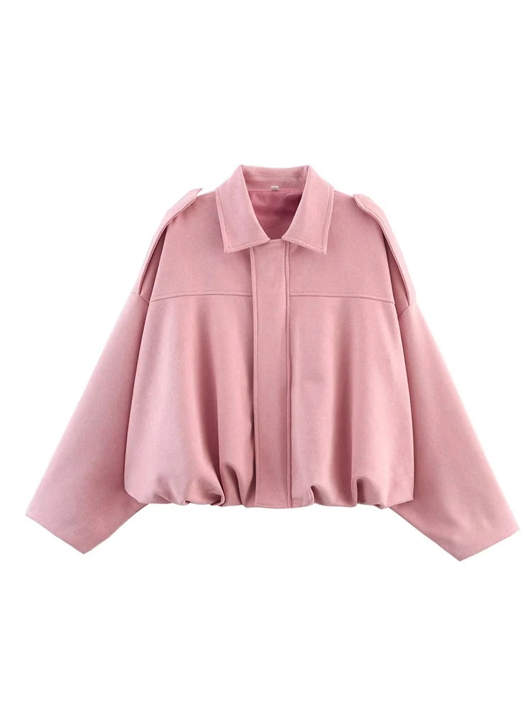 Oversized Suede Bomber Jacket - Women's Zip-Up Streetwear Coat
