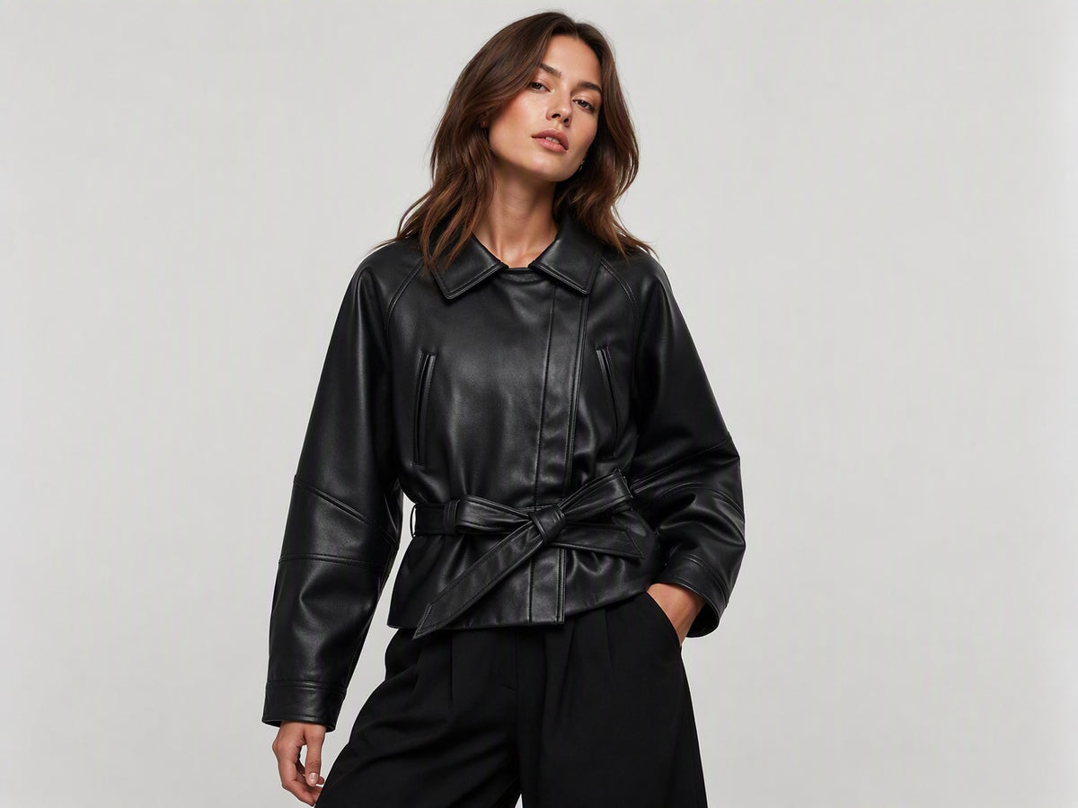 Rubee Women's Trench Coat Belted Faux-Leather