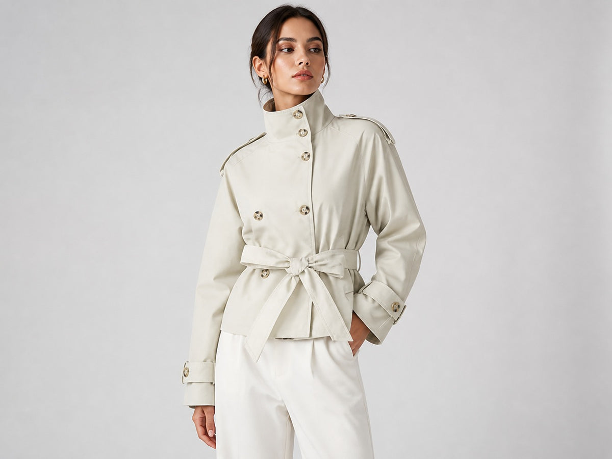 Rubee Women's Trench Coat Short Belted Polyester
