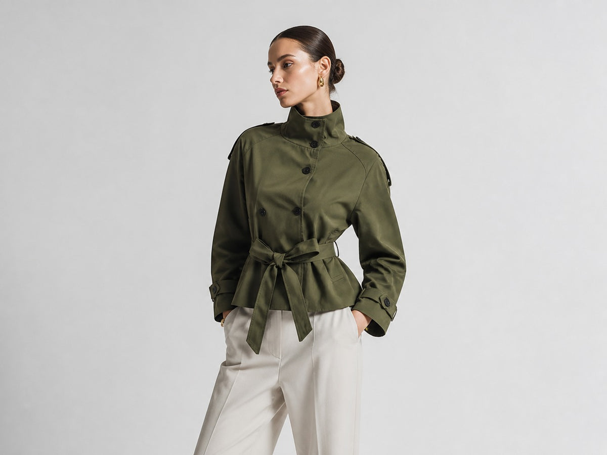 Rubee Women's Trench Coat Short Belted Polyester