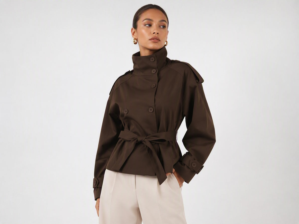 Rubee Women's Trench Coat Short Belted Polyester