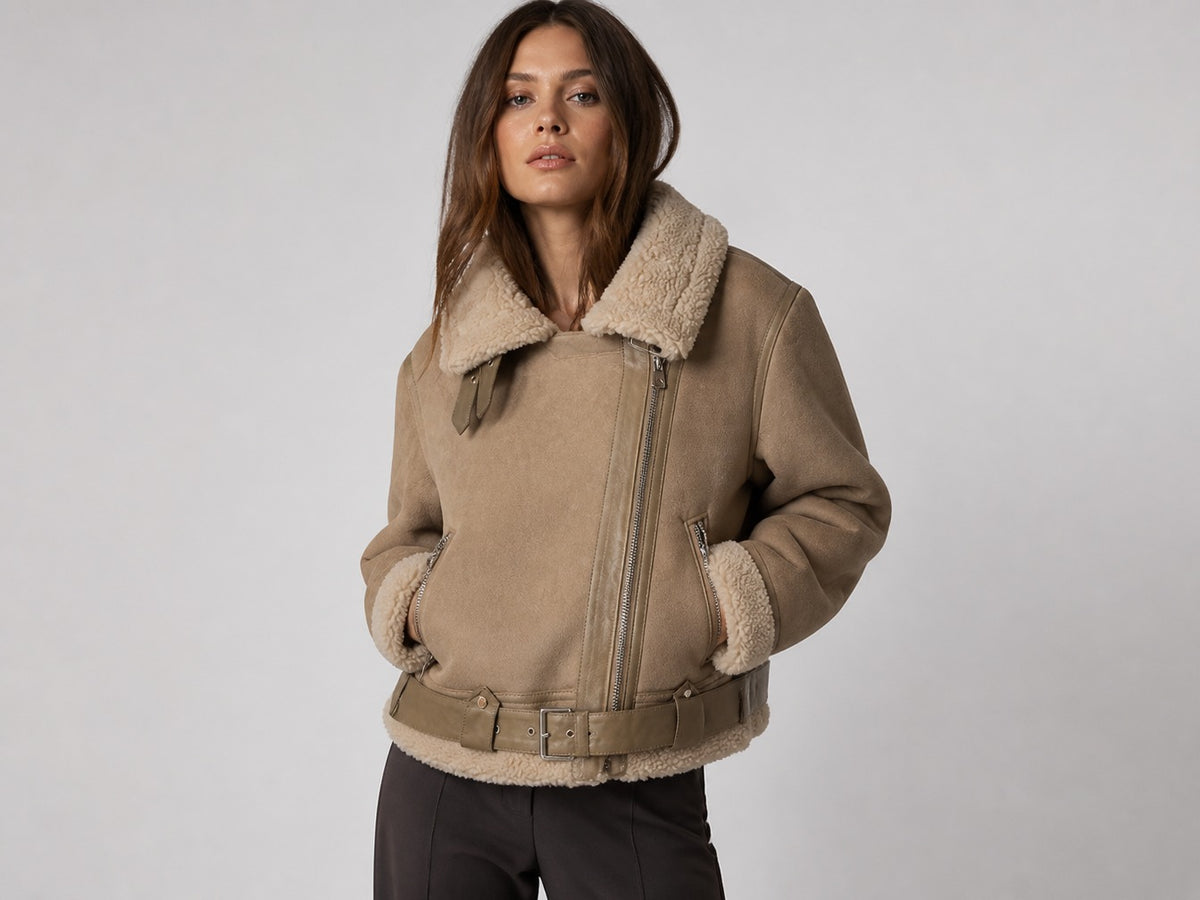Rubee Women's Jacket Suede Shearling Leather