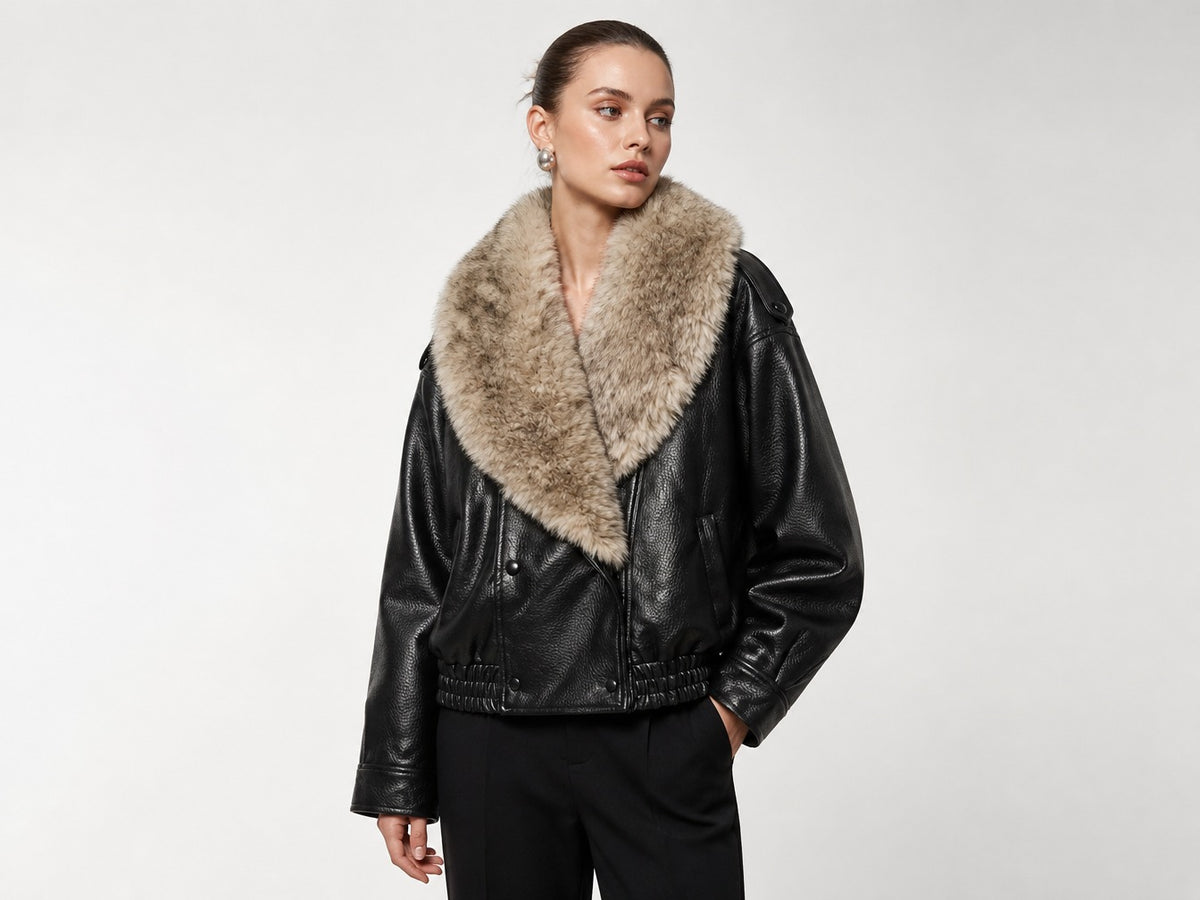 Rubee Women's Jacket Faux Fur Collar Leather